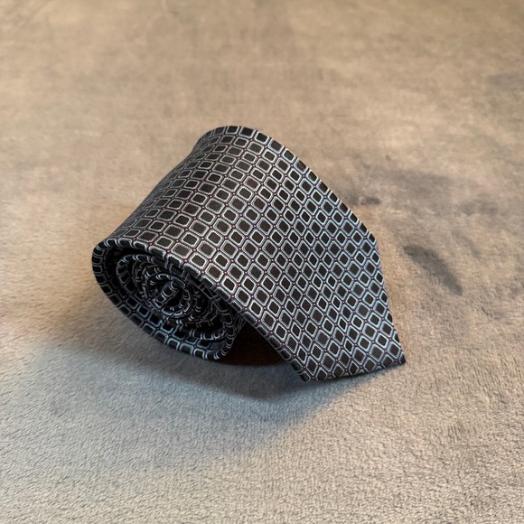 Claiborne Other - Claiborne Geometric Square Necktie Mens One Size Gray Silk Hand Made